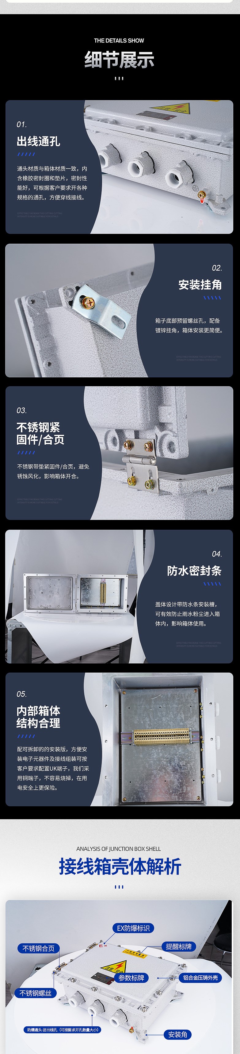 BJX explosion-proof junction box IIC IIB wall mounted explosion-proof distribution box stainless steel customization