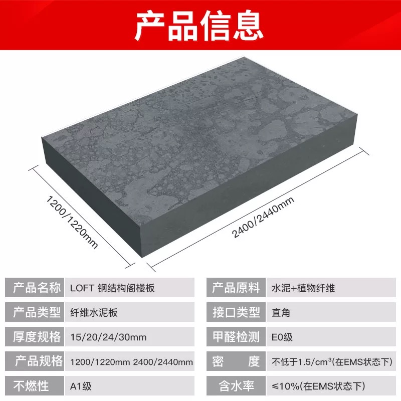 LOFT steel structure floor slab, high-density fiber cement board, ceiling ceiling, insulation and decoration board