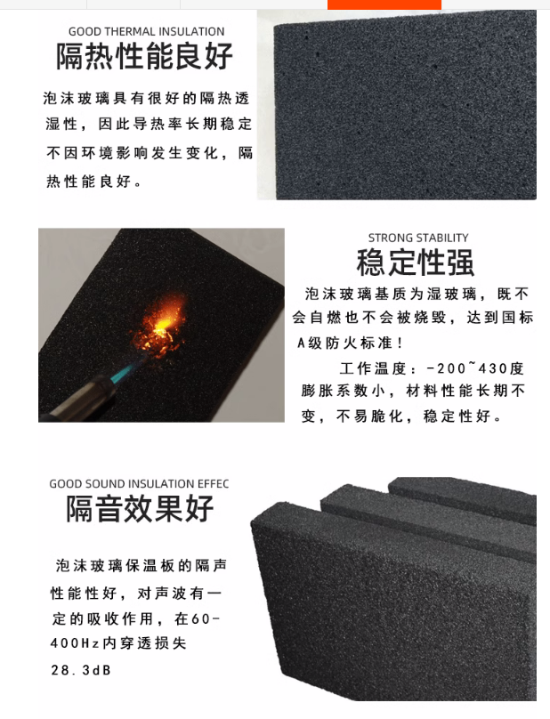 Ruide foam glass insulation board building external wall insulation roof insulation cryogenic equipment fire insulation board