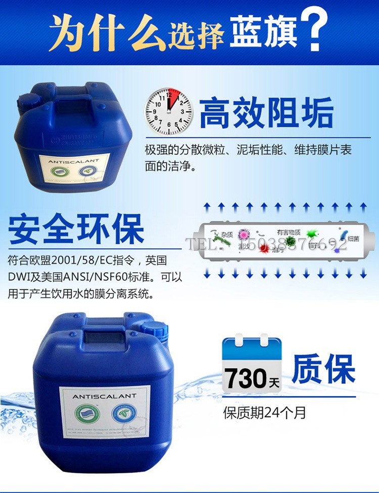 Blue Flag Reverse Osmosis RO Membrane Scale Inhibitor Industrial Boiler Corrosion Inhibition Purified Water Treatment Equipment Rust Cleaning and Descaling Agent