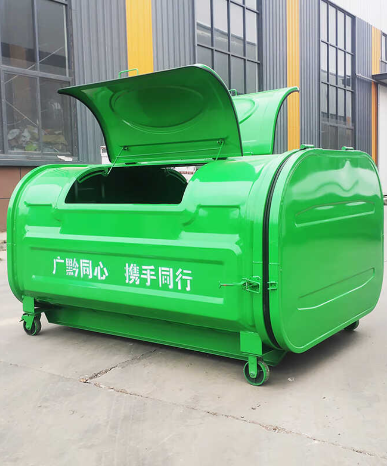 Customized outdoor hook arm garbage bin with stone grass and wood, 3 cubic meters of large metal detachable transfer box, with a lifespan of up to 3 years