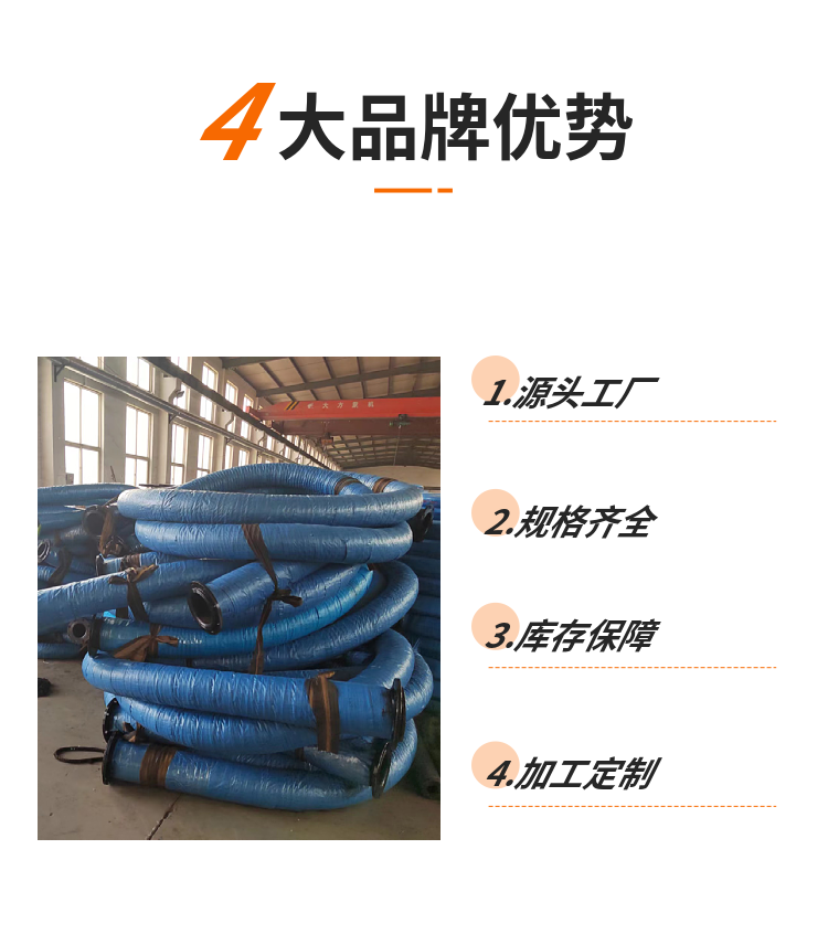 Large diameter suction and drainage hose, temperature resistant flange, suction and drainage clamp cloth, sandblasting, high-pressure rubber hose, customizable