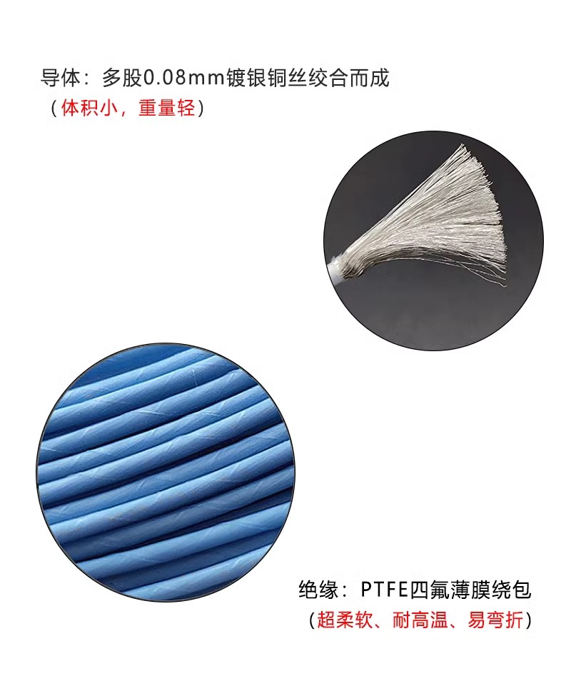 Aviation wire 30/0.08 high temperature and bending resistance 25AWG PTFE silver plated wire PTFE wrapped wire AFR250