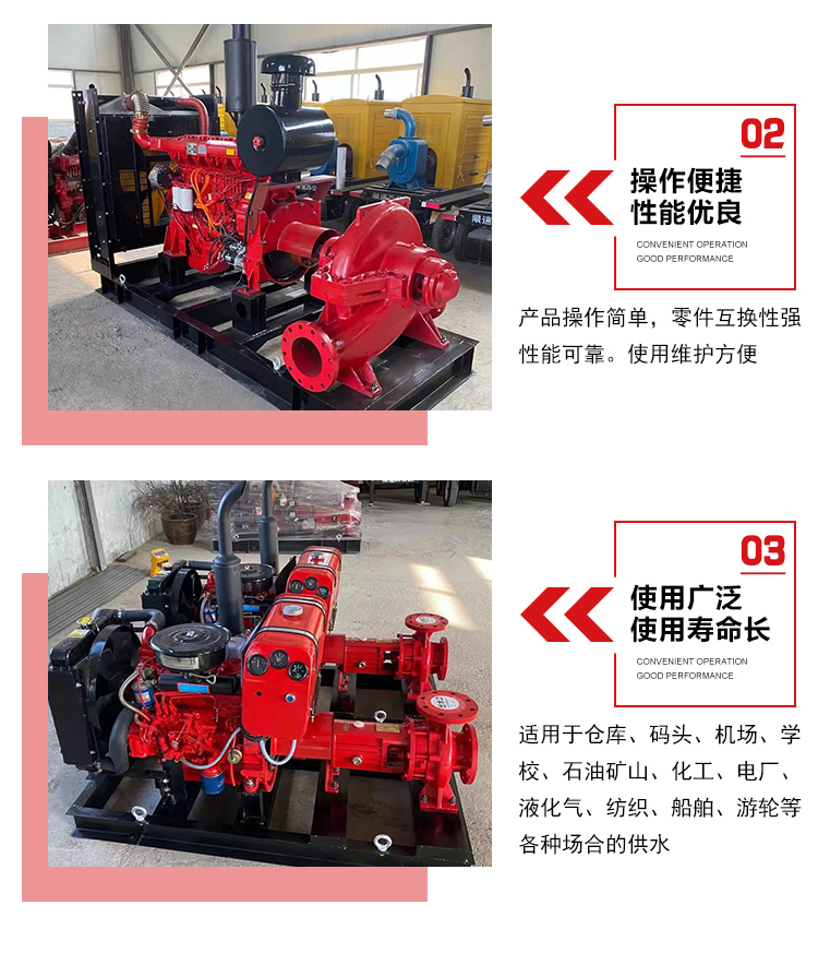 Diesel fire pump, fire emergency high-pressure pump, horizontal fire pump set, self priming free, with small floor area