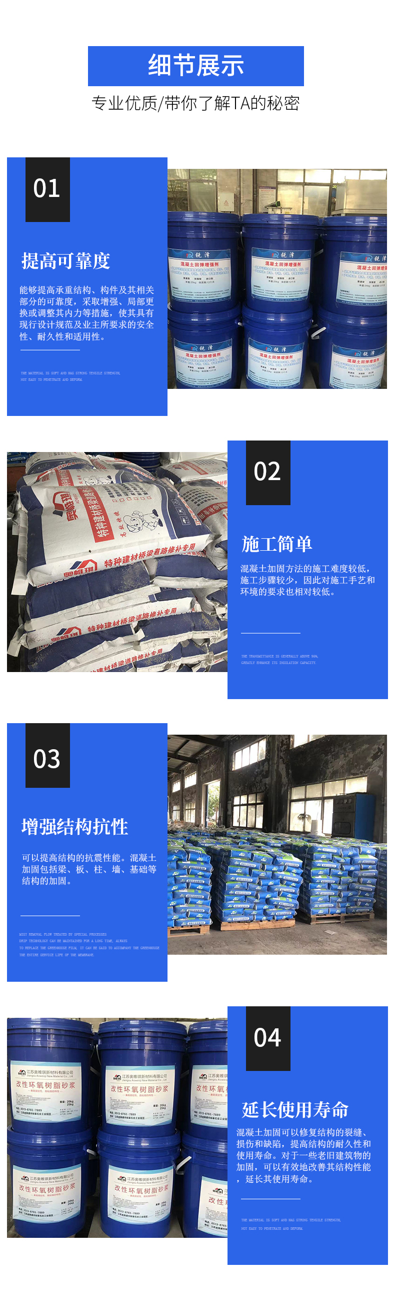 Concrete surface reinforcement agent for wall strength repair with good rebound effect and rapid penetration