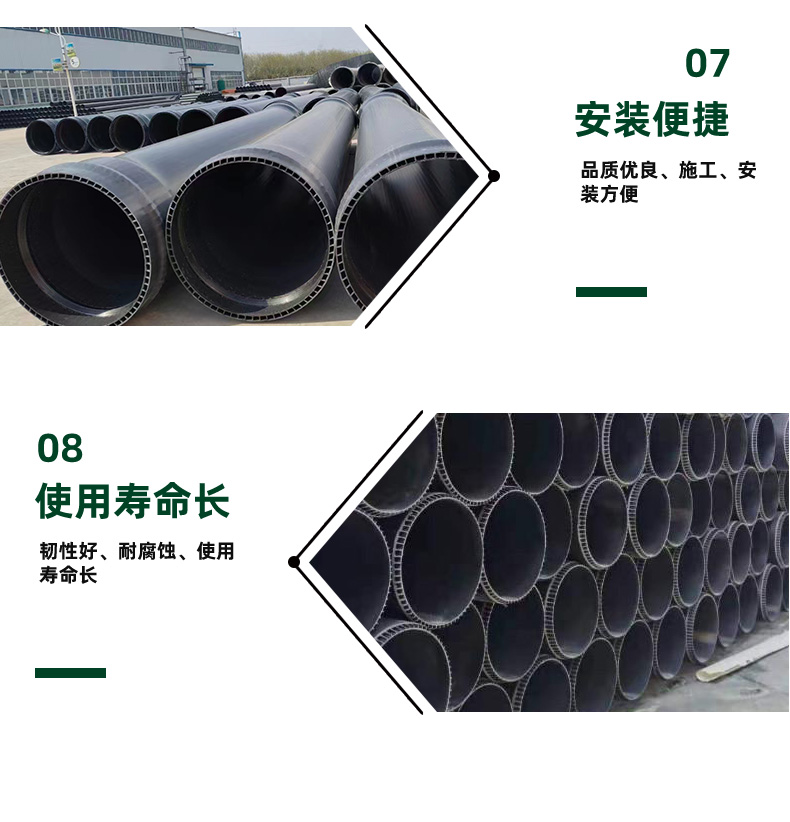 Large caliber PVC double-layer axial hollow wall pipes for drainage engineering, PVC hollow wall pipes in stock