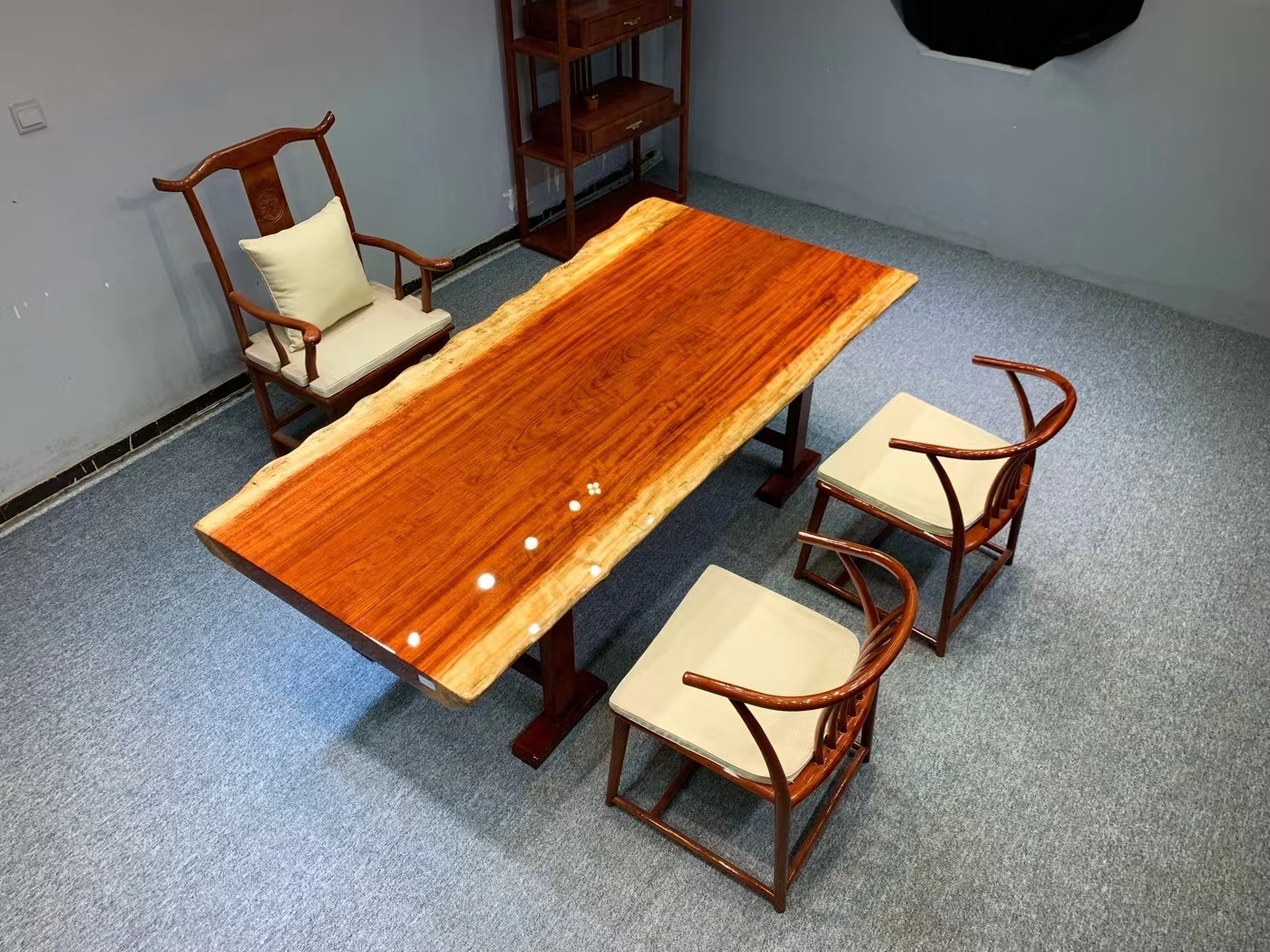 Yuanmufang Ba Hua Solid Wood Large Plate New Chinese Conference Table Tea Table Customization 220 * 113-93 * 8.5