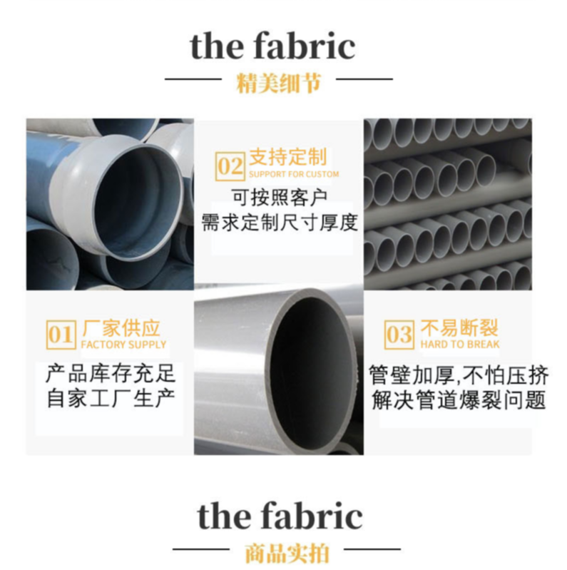 Co built PVC farmland irrigation pipes, garden greening irrigation pipes, 110 gray agricultural water supply and drainage pipes, PVC pipes in stock