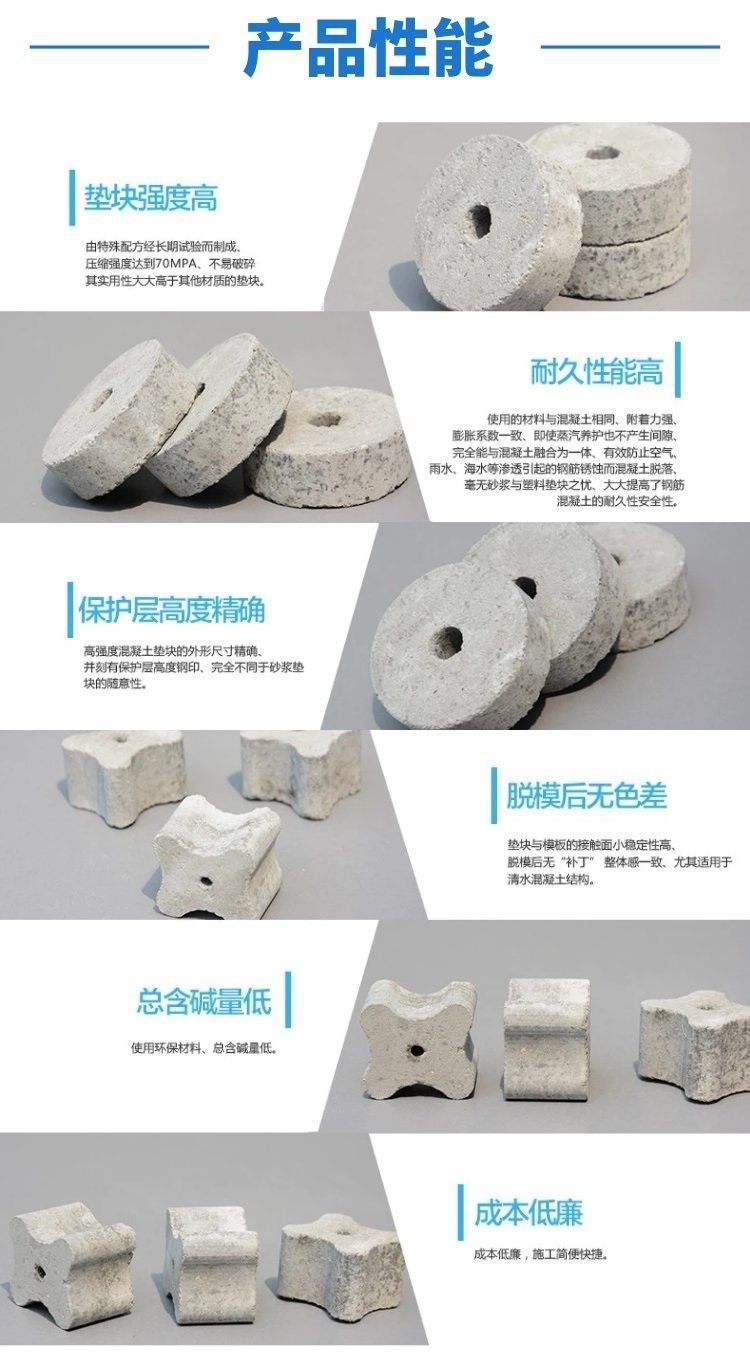 Circular cake shaped plum blossom shaped cement cushion block reinforced concrete protective layer support strip