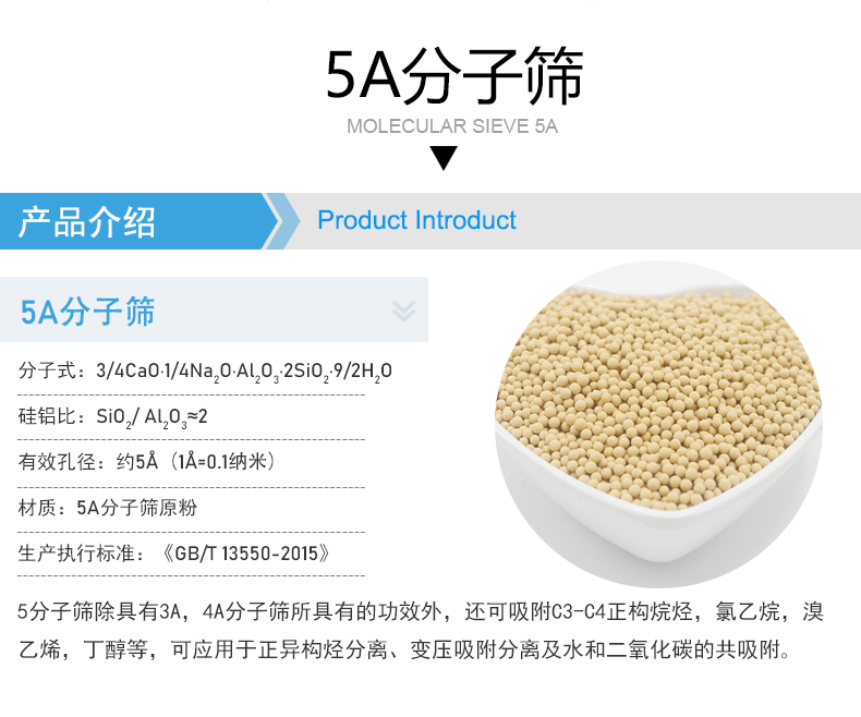 Customization of 5A molecular sieve spherical particles for drying, dehydration, and desulfurization of natural gas