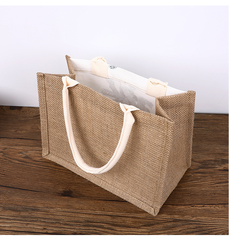 Factory direct supply of portable silk printed linen bags with large capacity for shopping, jute bags with film covering, gifts, and linen packaging bags for customization