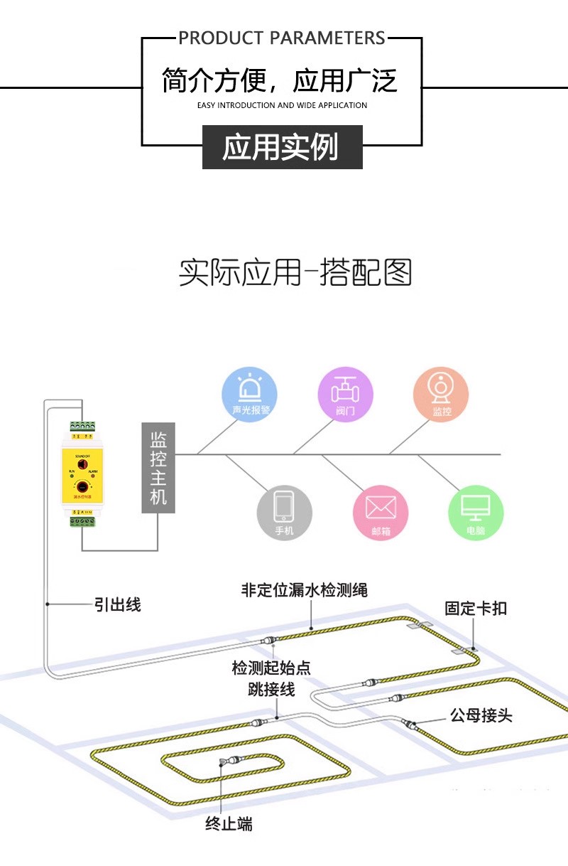 Anrui code_ Water leakage alarm, water leakage sensing rope, IP network, water leakage alarm, bus alarm, water immersion alarm