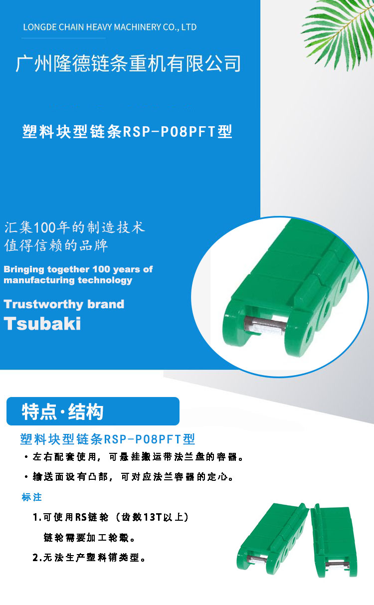 Chunben Plastic Block Chain RSP-PO8PFT Block Plastic Chain with Ribs