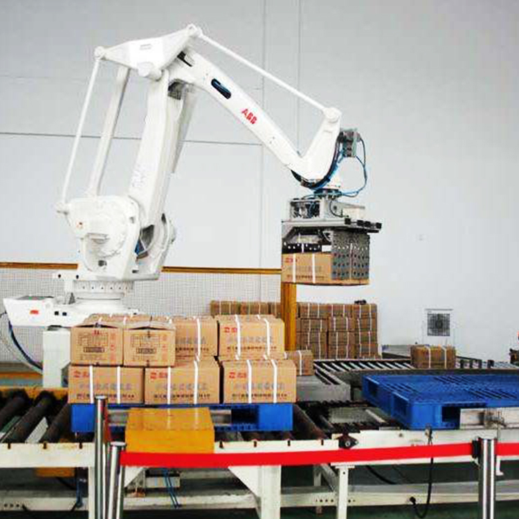 Carton handling robot - automatic loading, unloading, stacking and unstacking Robotic arm - robot grabbing products