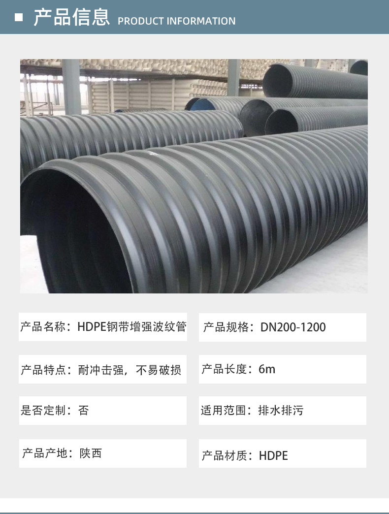 Lianplastic steel strip reinforced winding double wall corrugated pipe drainage and sewage discharge SN12.5 DN300