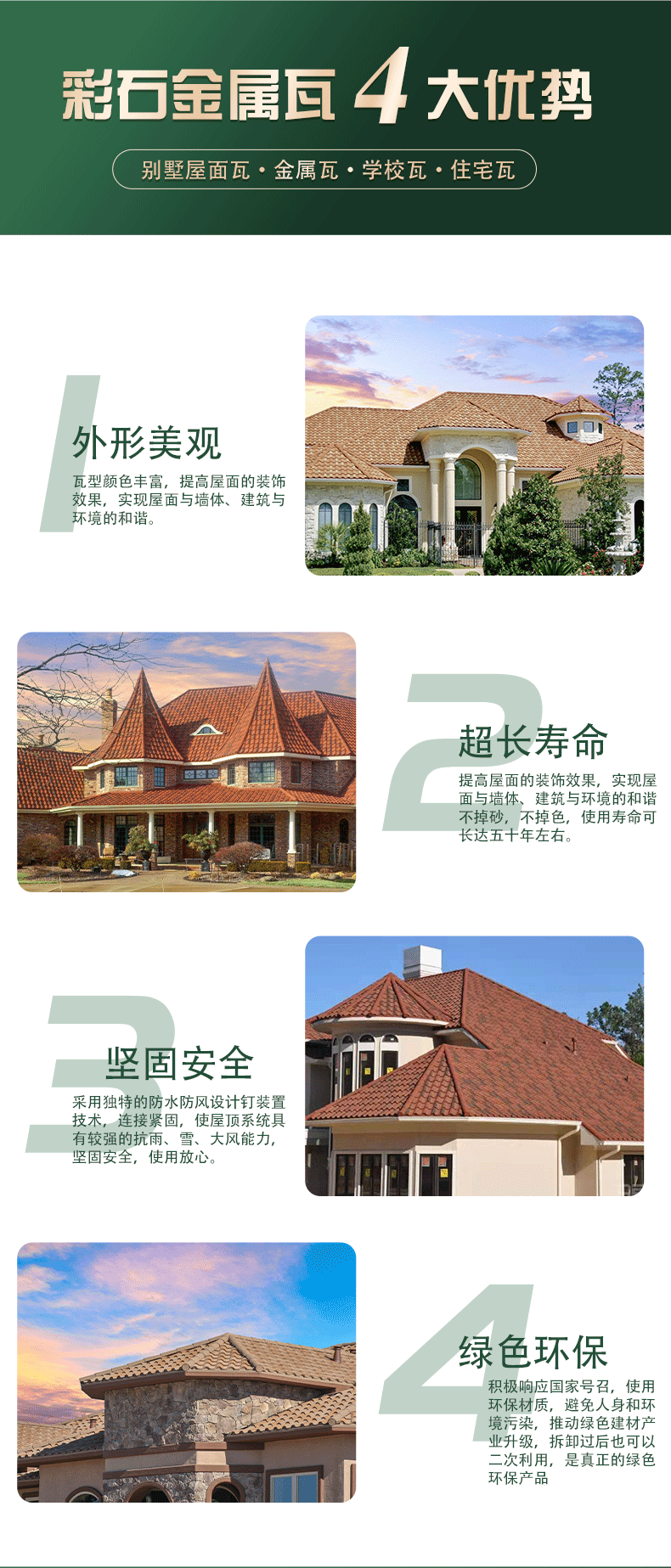 Qilin Tile Industry Metal Roof Tile Light Steel Villa Group Project Building Roof Material Colored Stone Tile