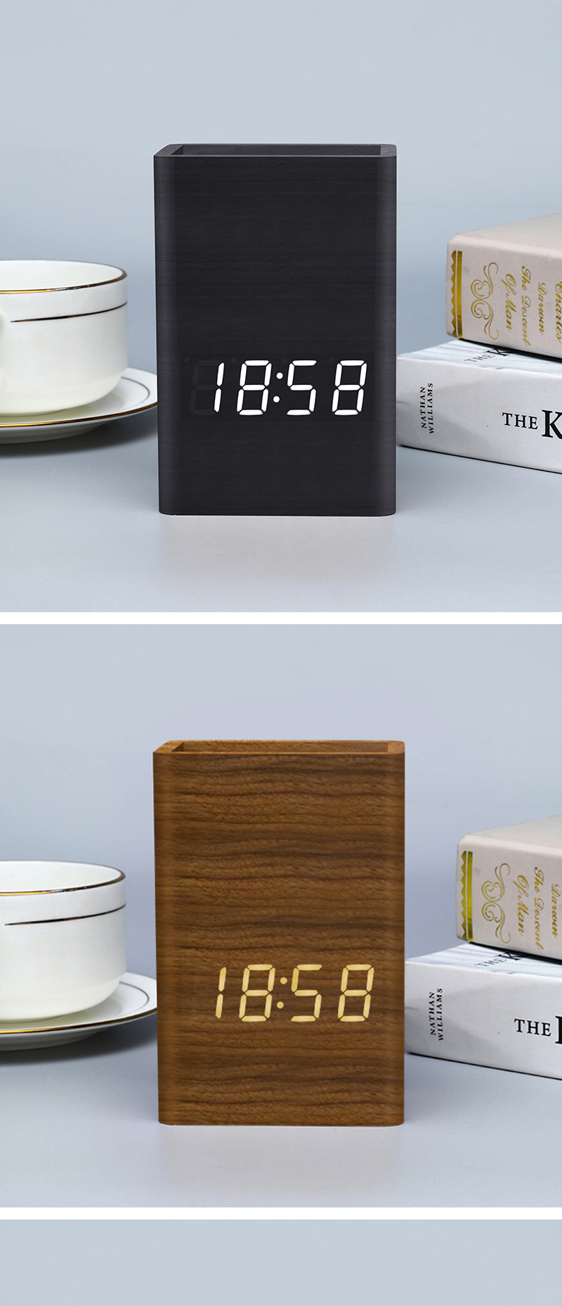 Chuangmeite multifunctional pen holder clock storage alarm clock function four color display voice control mode energy saving and power saving