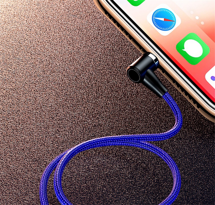 Magnetic suction data cable USB elbow woven 3A fast charging Apple Android type-c three in one charging cable