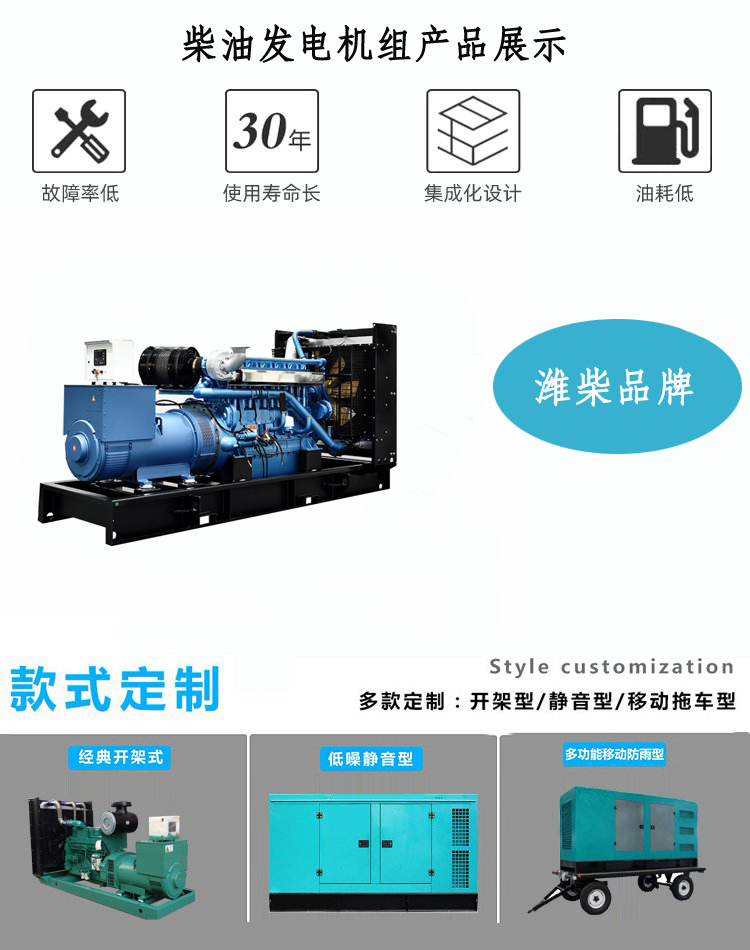 500kw Weichai low-noise diesel generator set, power model 6M33D633E200, strong mute