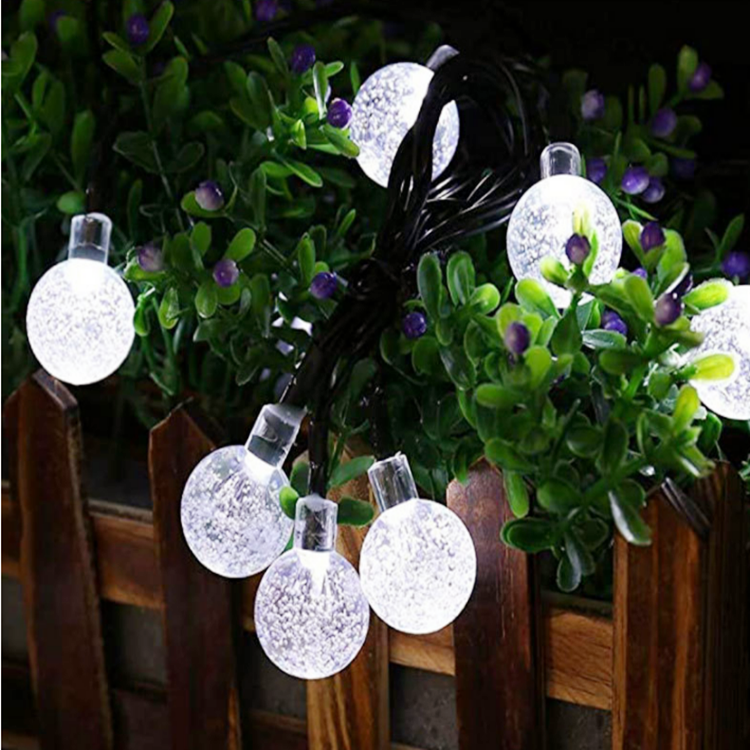 Solar Bubble Ball Light String Round Ball Outdoor Waterproof Courtyard Decoration Christmas Colored Light Warm White