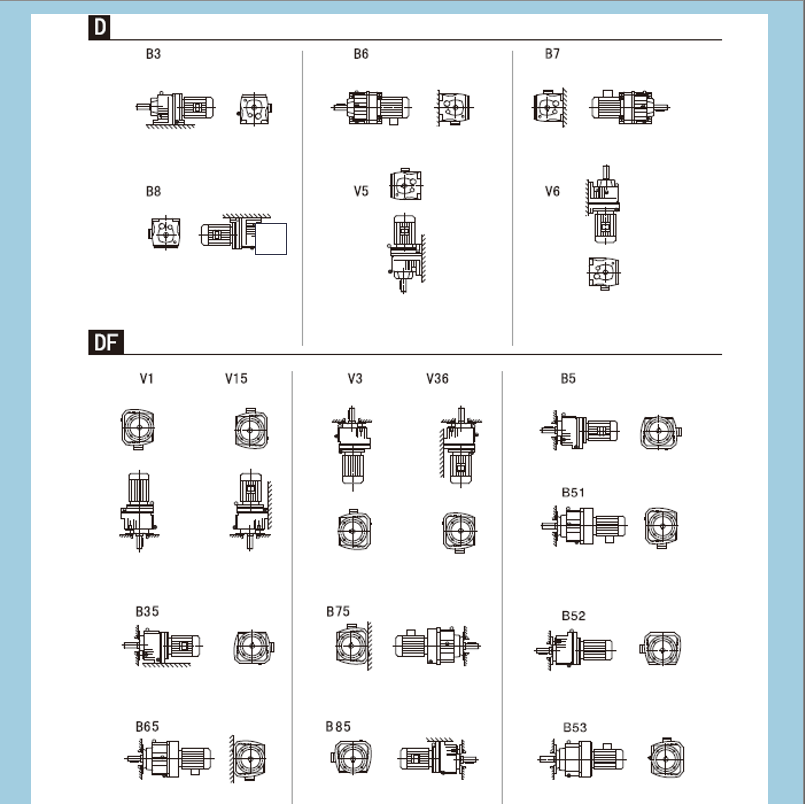 TGS Tekos D77, R77, DF77 reducer model principle with motor motor transmission equipment