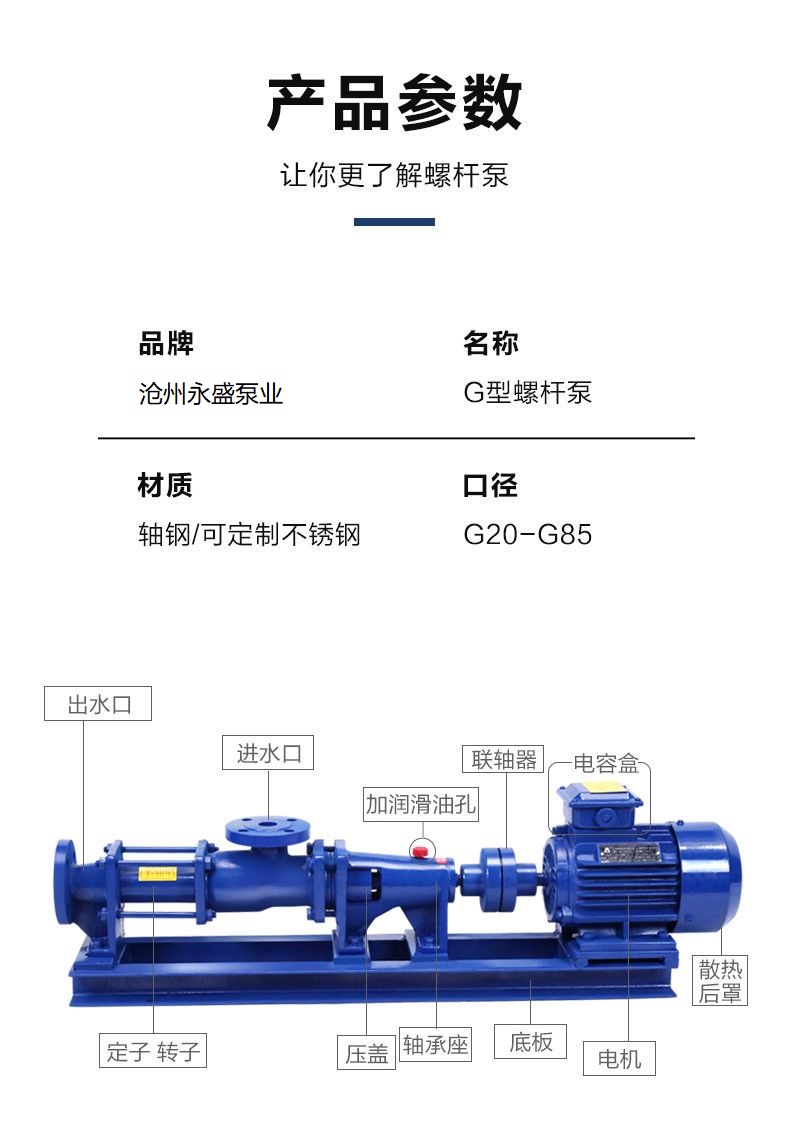 Manufacturer G type single Screw pump high lift sludge sewage special pump High pressure corrosion resistant cast iron stainless steel