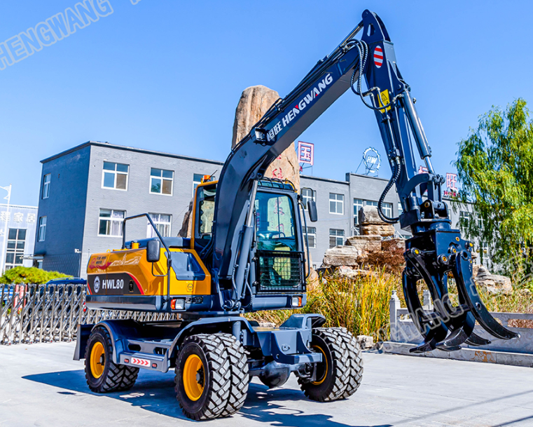 Wheeled 80 excavator for easy operation, dedicated tire type wood grabbing machine for engineering reclamation