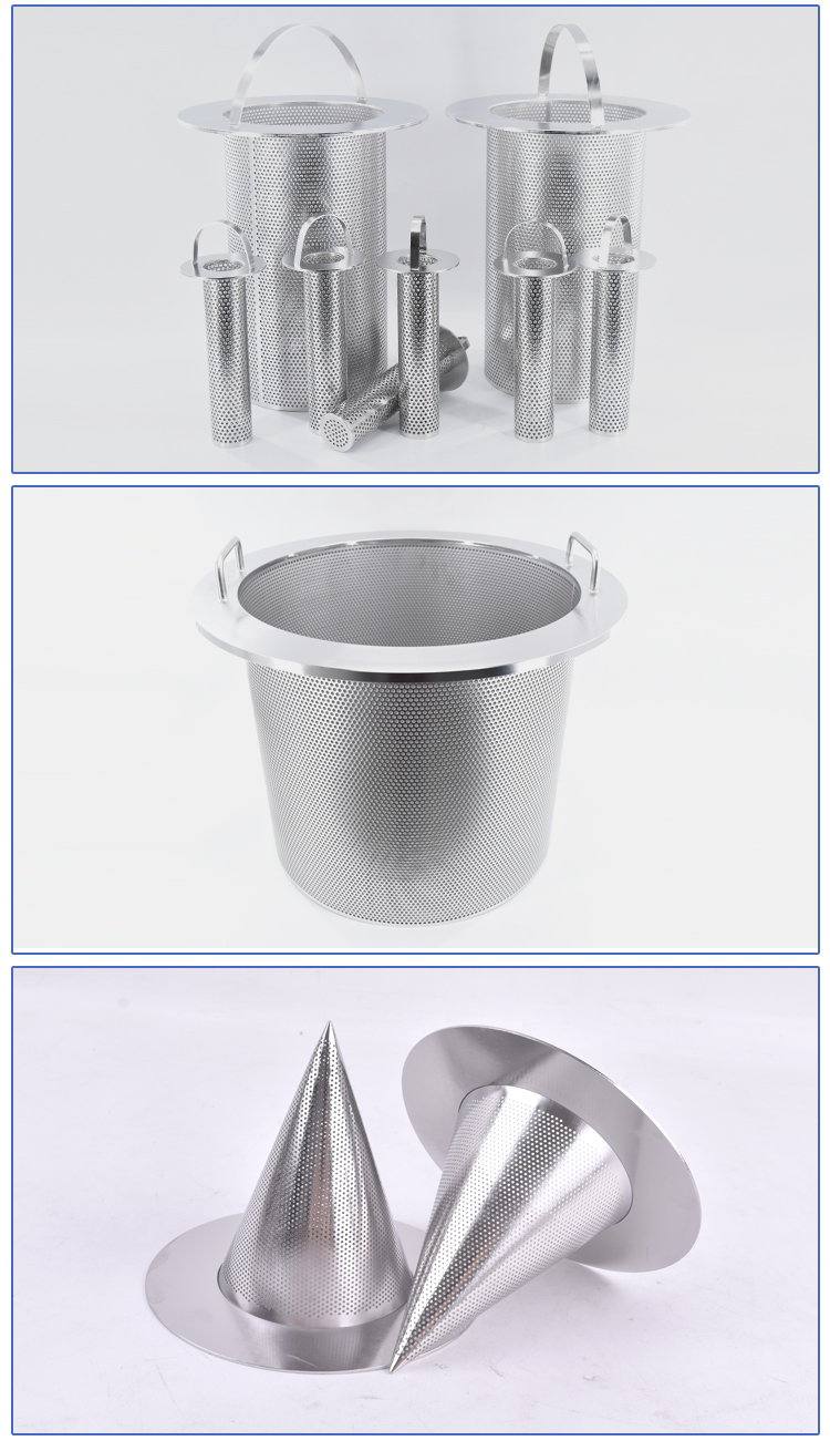 All 304 stainless steel with flange edge hole plate mesh cylinder, industrial coating filtration, 80 mesh, acid alkali corrosion resistance, high pressure resistance