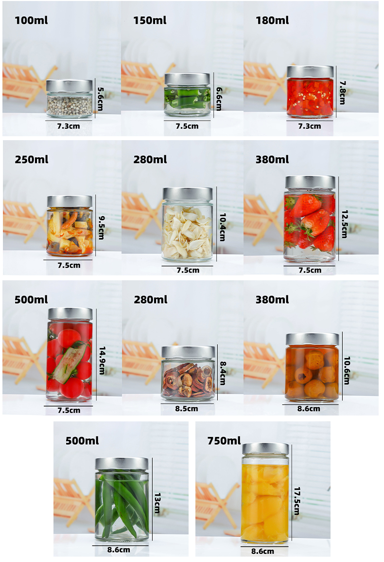 Wholesale high cover round Pickled vegetables bottle straight tube jam bottle sealed jam jar head bottle kitchen cereals dried fruit storage tank