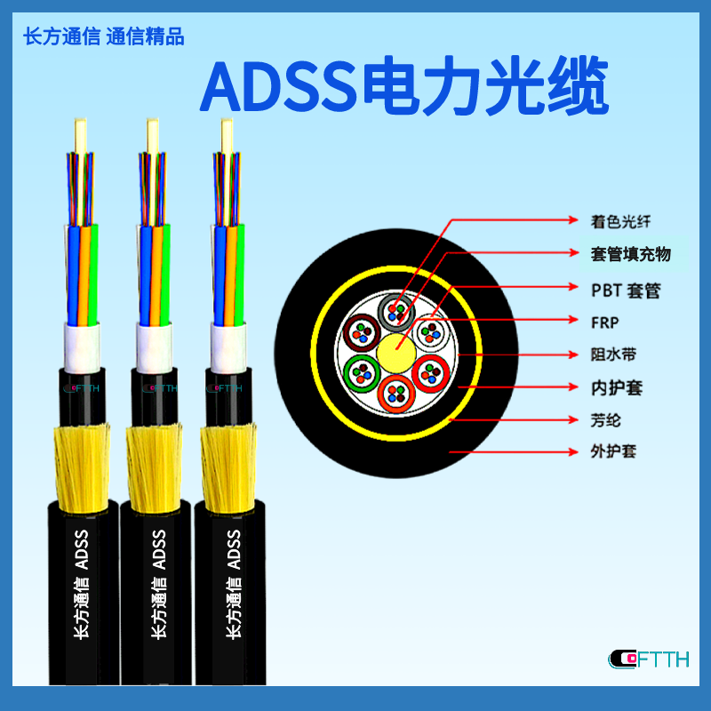 Single mode 24 core power overhead optical cable ADSS-24B1-200-PE metal free communication optical fiber