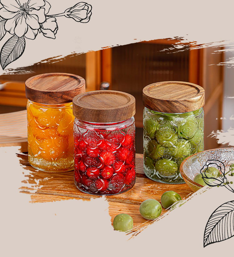 700ml Vintage Begonia Flower Glass Sealed Can Kitchen Household Storage Can Coffee Bean Storage Can Tea Can