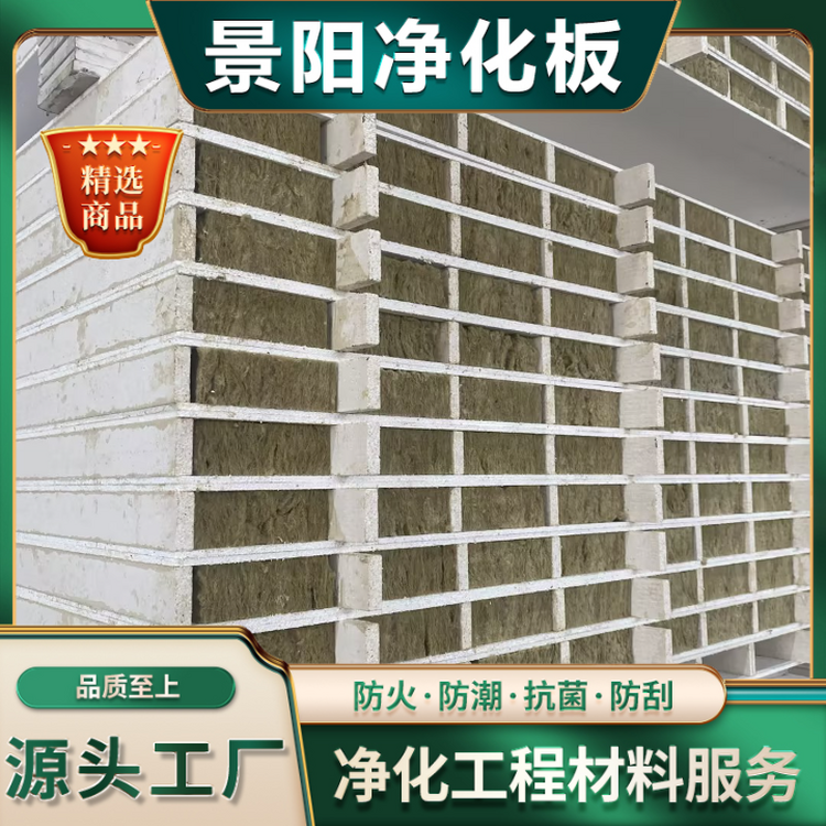 玻镁岩棉净化板加工定制 实验室无尘车间洁净板厂家 景阳