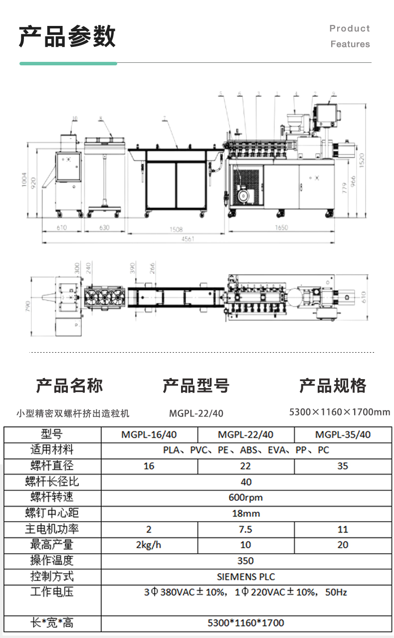 Putong/POTOP engineering plastic water-cooled forming small twin screw mixing extrusion granulator