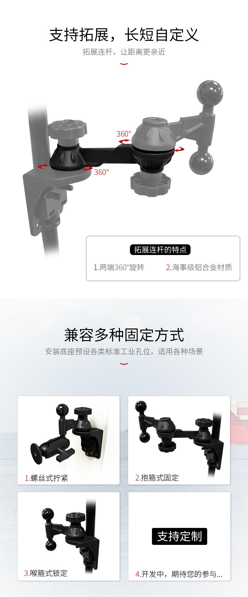 VINmounts ® Industrial single swing arm double ball joint universal adjustment bracket suitable for 1.5 \