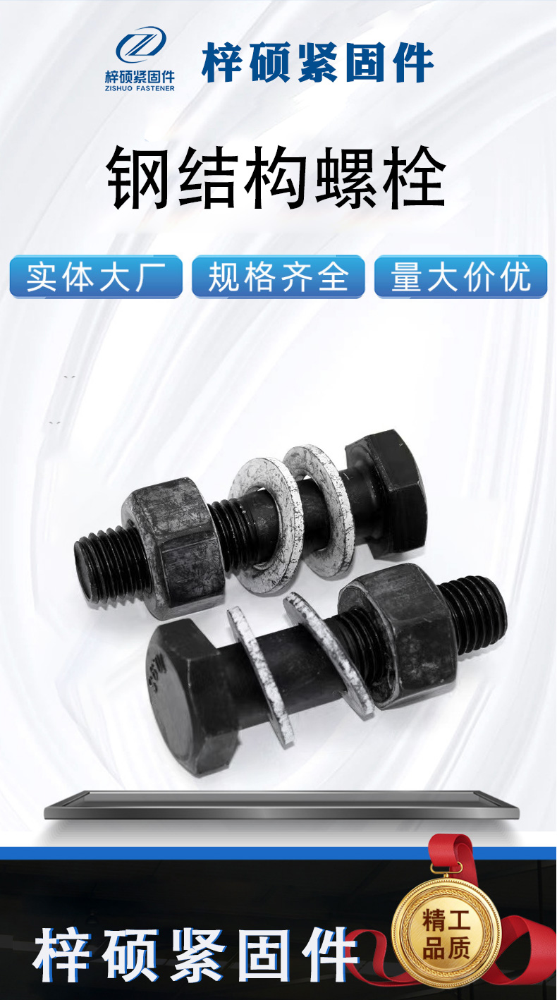 Manufacturer 10.9S Steel Structure Big Hexagon Bolt Torsional Shear Bolt Steel Structure Nut Flat Pad