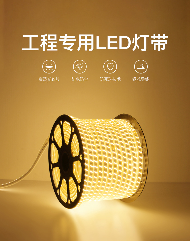 High voltage 220V light with LED household ceiling 2835 patch 120 bead double row outdoor waterproof light strip