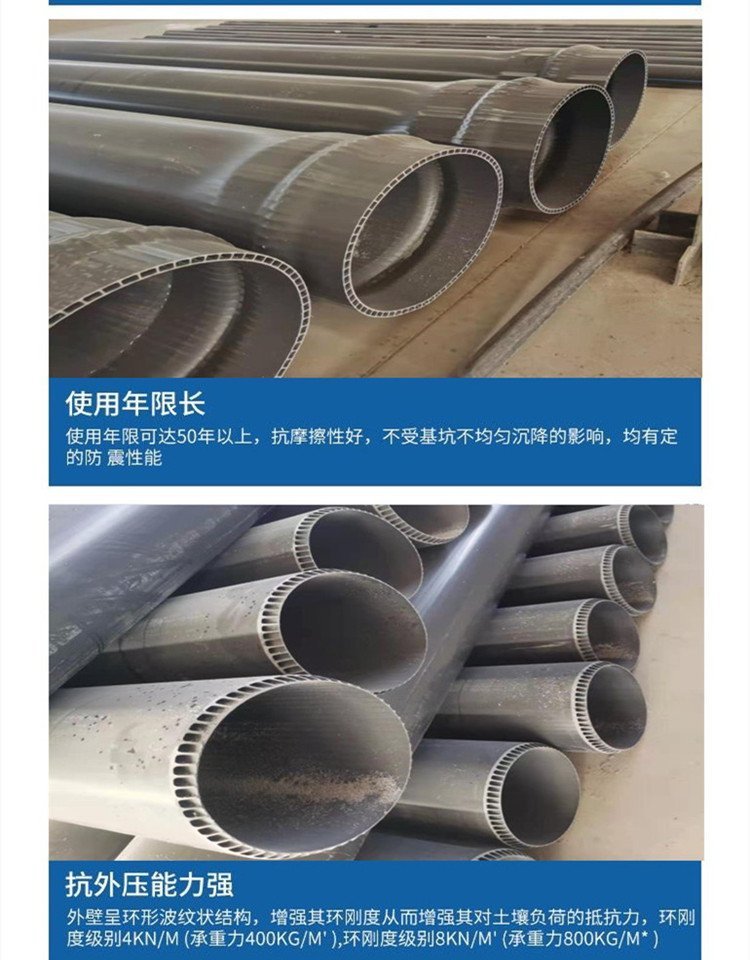 Xingtai Pipe PVC-U rainwater and sewage drainage pipe DN400 PVC double layer axial pipe with good pressure resistance and toughness