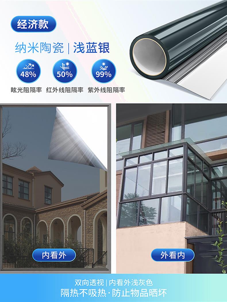 Window sunscreen and thermal insulation film, household balcony, sunlight room, sunshade sticker, window sticker, anti peeping and anti walking light, unidirectional perspective