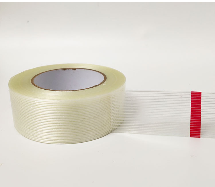 Manufacturer's fiberglass tape, single sided striped transparent tensile sealing box, fiber adhesive