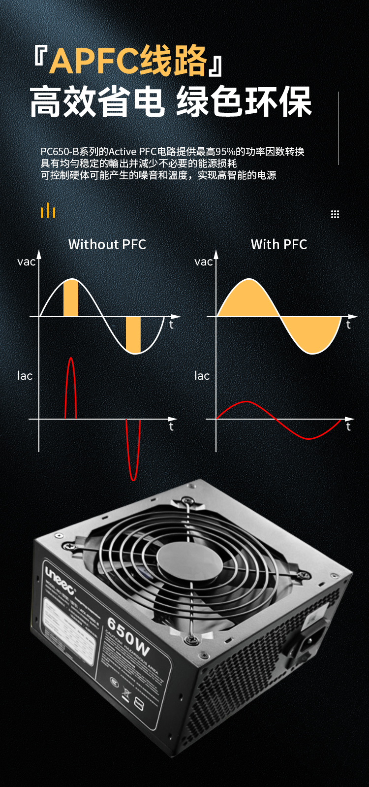 Chengming ATX power supply rated 650W 80PLUS copper brand active PFC with altitude below 5000 meters