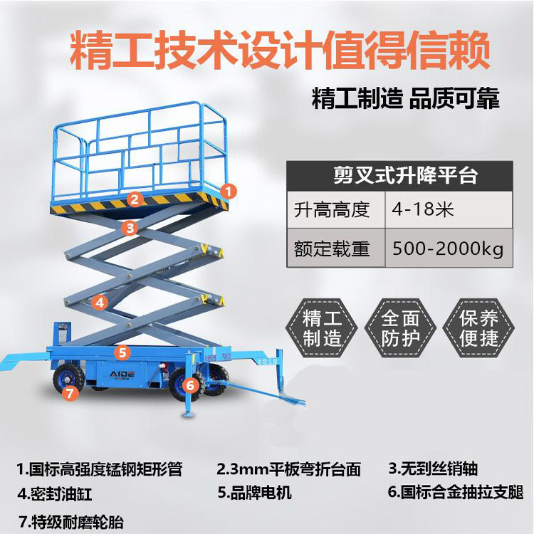 Yingda Mechanical Mobile Hydraulic Elevator 4-18m Four Wheel Scissor Fork Lift Platform