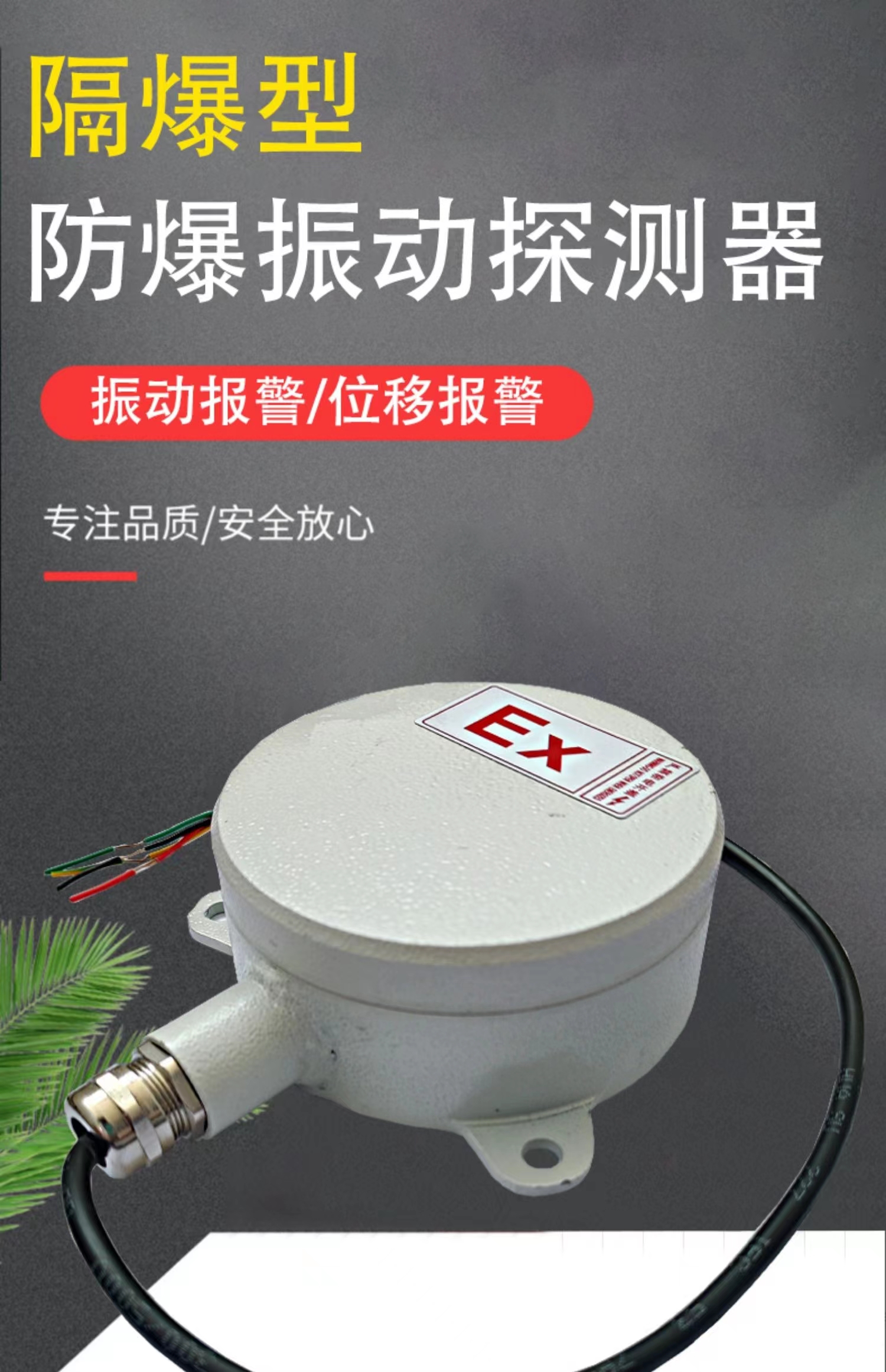 Explosion proof vibration detectors are suitable for hazardous areas in Zone 1 and Zone 2; Protection level: IP65