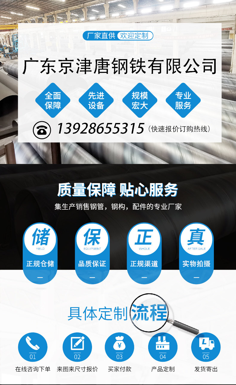 Lecong Spiral Pipe Municipal Engineering Water Pipe Piling Pipe Spiral Welded Pipe Socket Joint Flange Q235 Q355