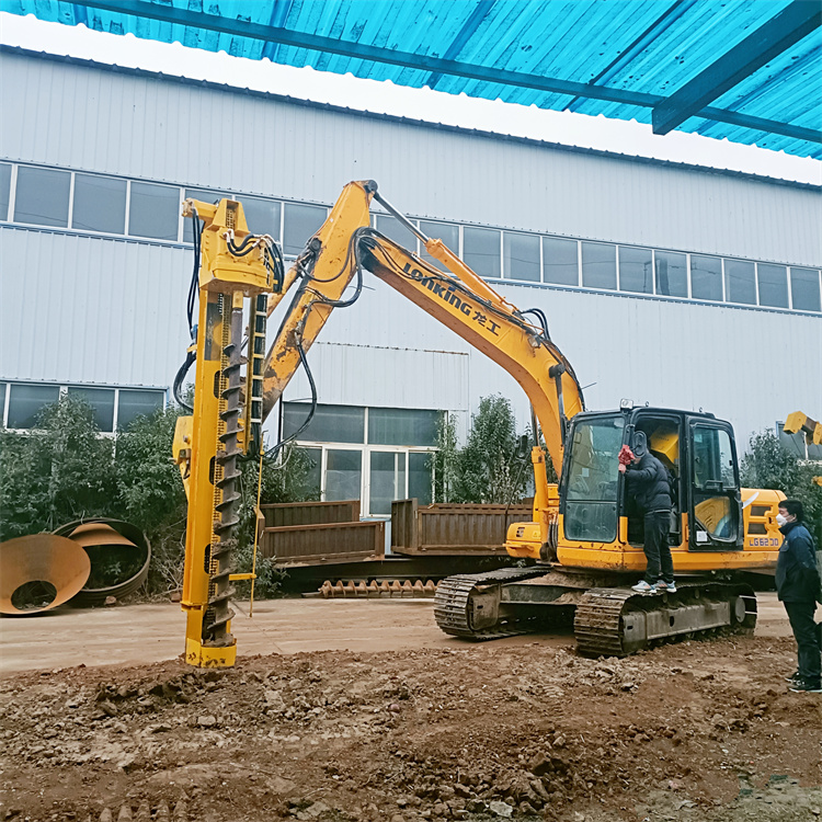 Replacing Crawler Excavator with Impact Drilling Machine for Anchor Hole Guide and Light Volt Ground Foundation Rotary Pile Driver for Excavation and Replacing with Drilling Machine