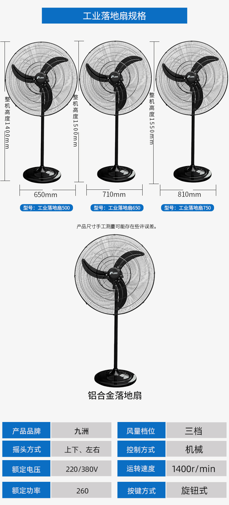 Jiuzhou Fan High Air Volume Low Noise Electric Fan Workshop Warehouse Commercial Industrial Floor Fan