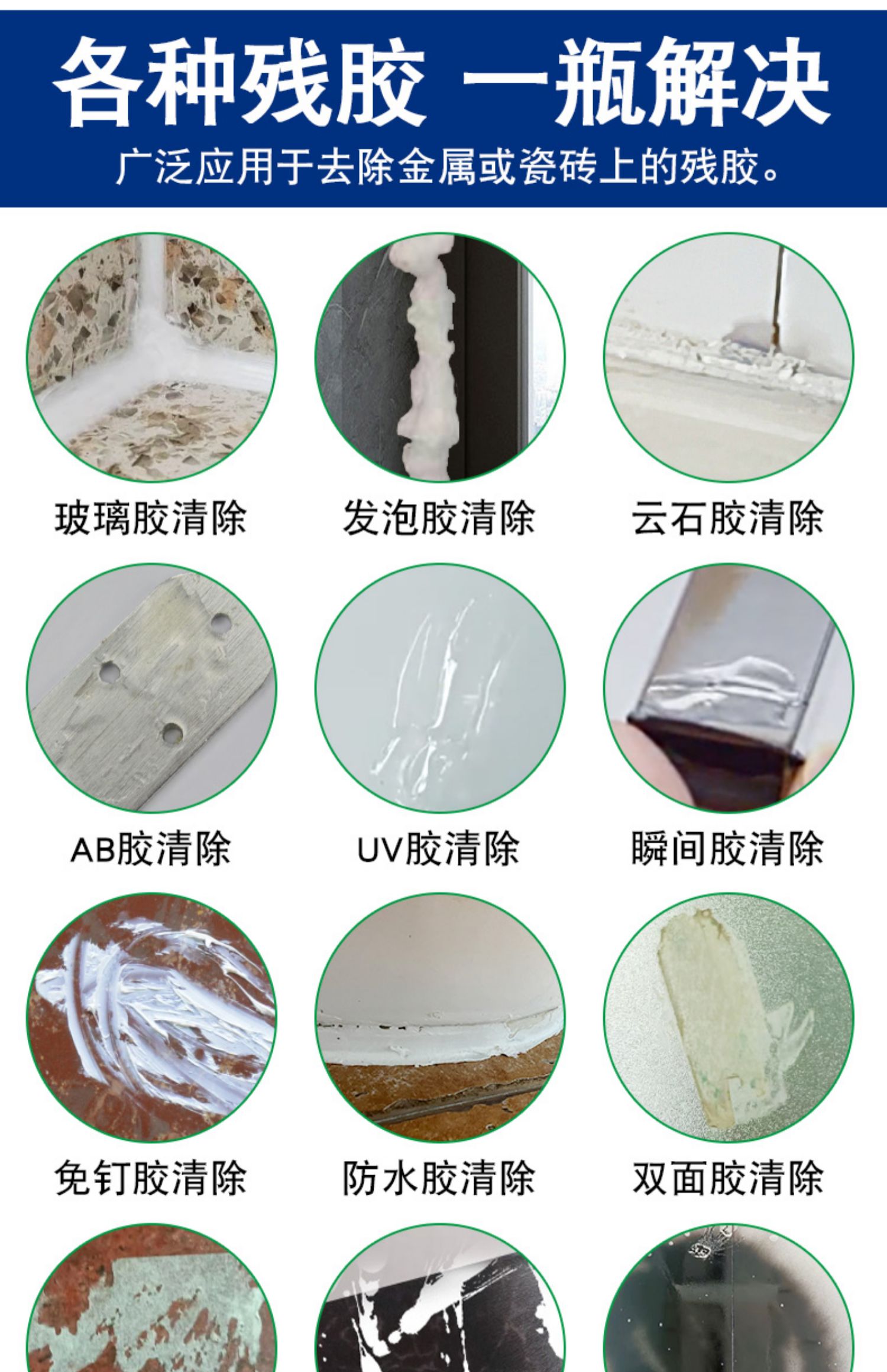 Glass glue remover, cleaning agent, specialized dissolution and dilution glue remover, toilet doors and windows, wash basin glue stain remover