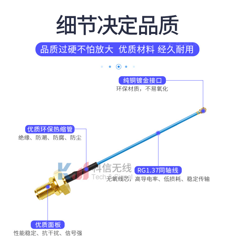 Blue waterproof extension cable IPx Ufl IPex to SMA female head inner hole RG1.37 adapter line feeder stock