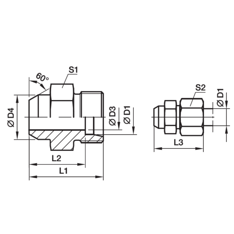 Parker派克 EO 24°锥 焊接式管接头-对焊直接头AS系列 AS10LX