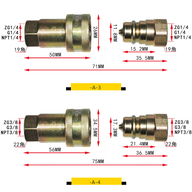 ISO7241-A series anti slip S1 open close hydraulic quick connector ISOA tractor quick plug