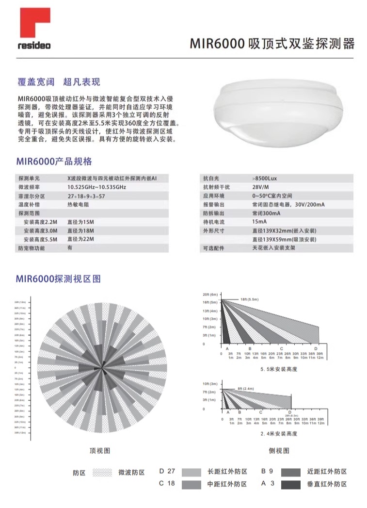 Original Honeywell Resideo Domain Adaptation MIR6000 MIR1000 Ceiling mounted Dual Discrimination Infrared Microwave Detector